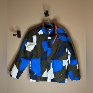 🧥 Salomon Junior Ski/Snowboard Jacket - Blue/Green Geometric Print - Size 14Y